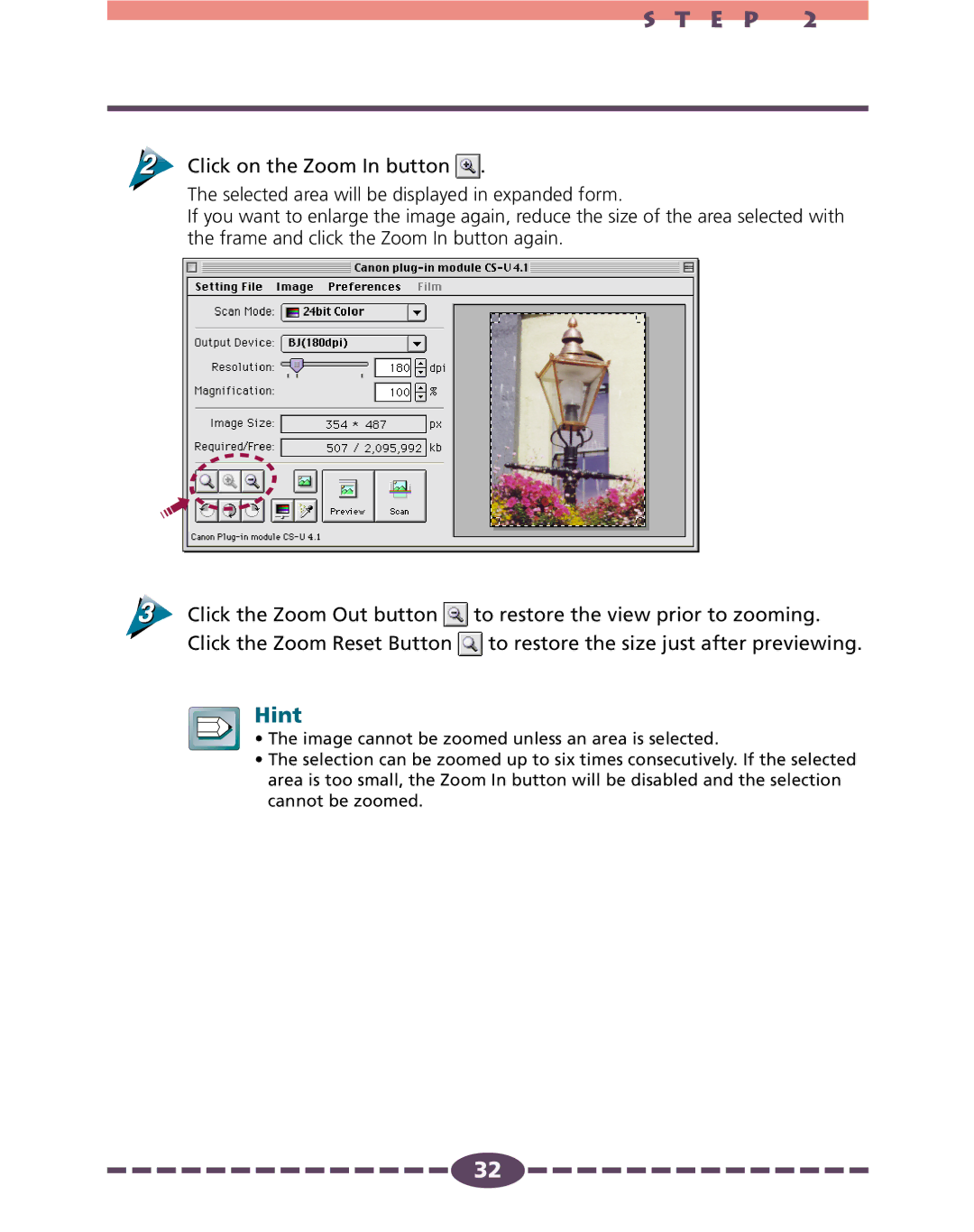 Canon 4.1 manual Click on the Zoom In button 