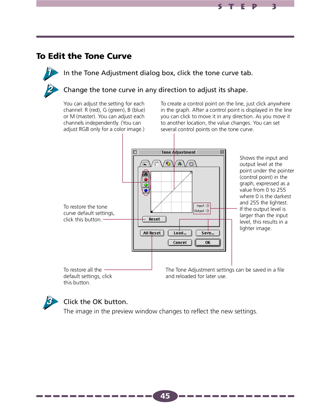 Canon 4.1 manual To Edit the Tone Curve, Click the OK button 