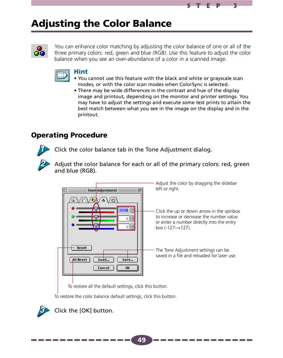 Canon 4.1 manual Adjusting the Color Balance, Operating Procedure 