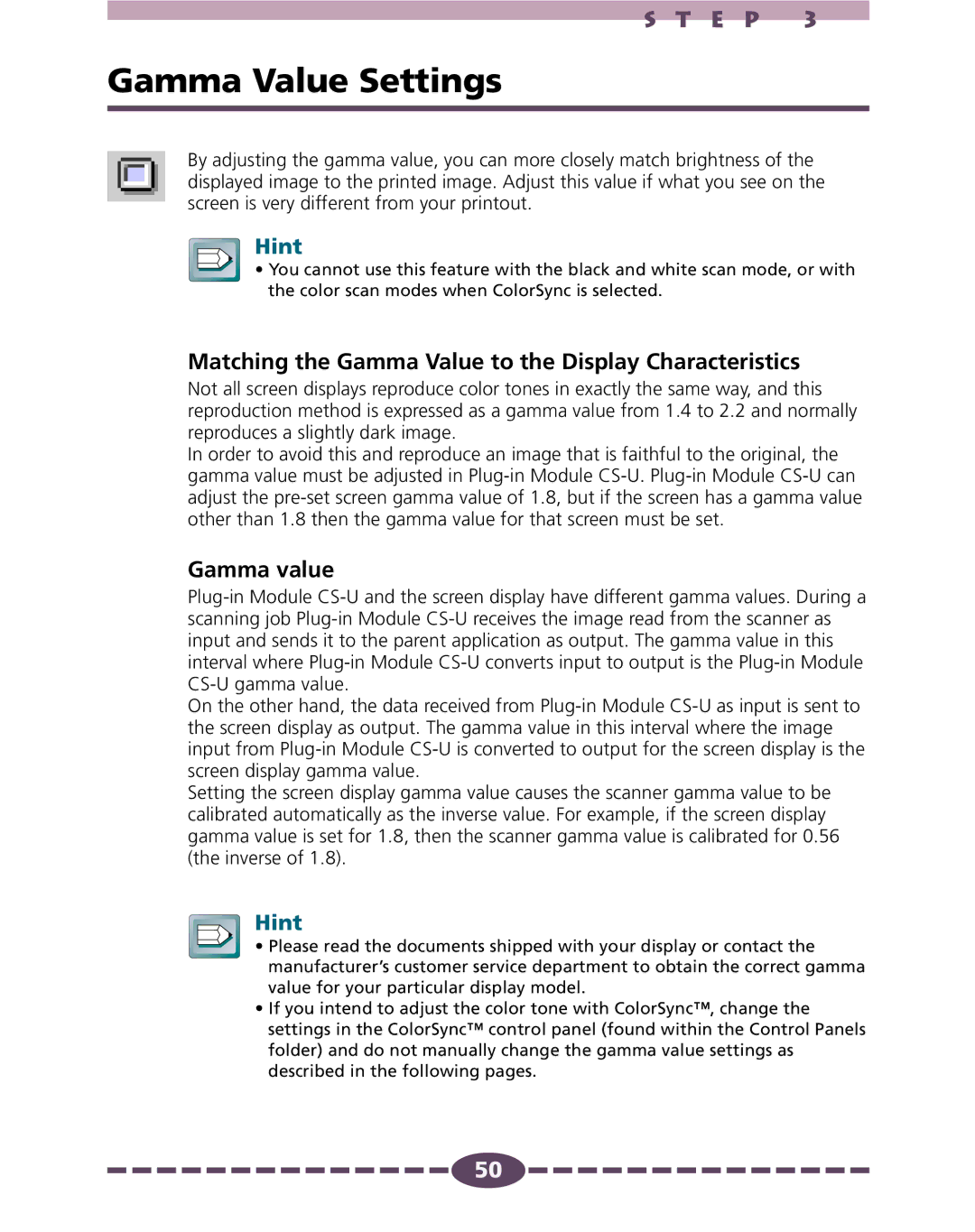 Canon 4.1 manual Gamma Value Settings, Matching the Gamma Value to the Display Characteristics, Gamma value 