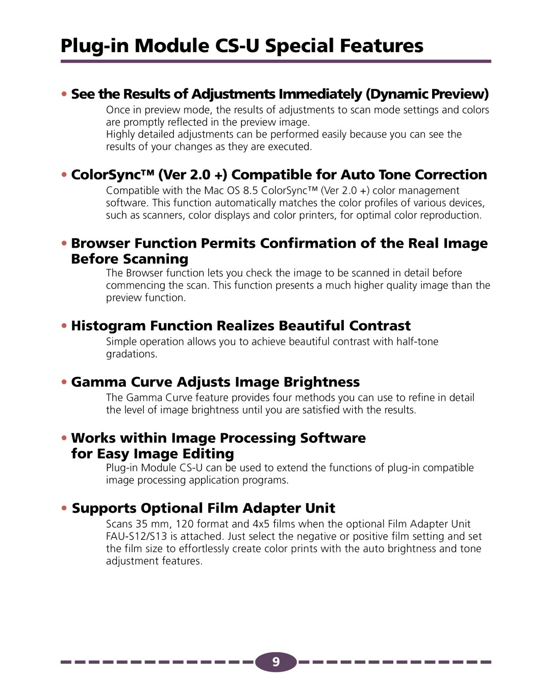 Canon 4.1 manual Plug-in Module CS-U Special Features 