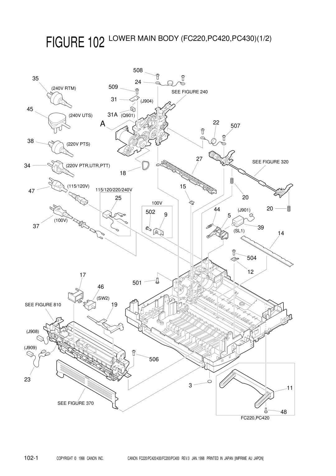 Canon FC200, 430, PC420, PC400, FC220 manual 508 509, 502, 507, 504, 506, 102-1 