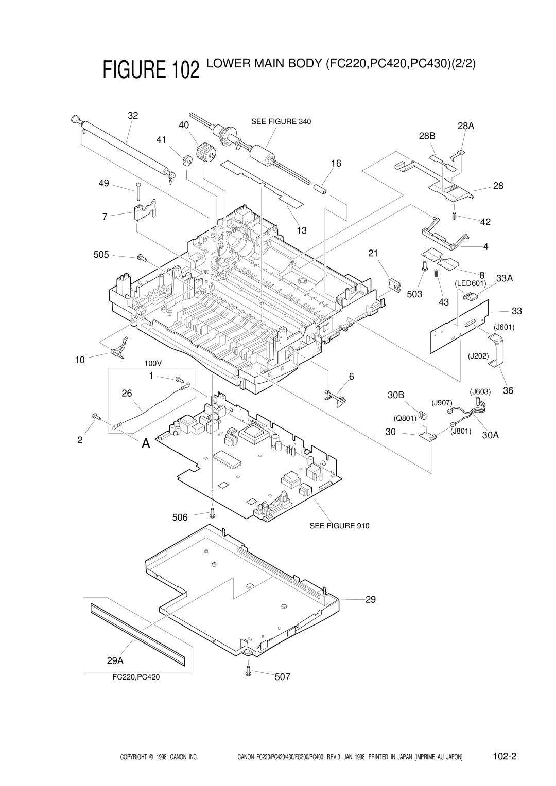 Canon 430, PC420, PC400, FC220, FC200 manual 28A, 28B, 505, 506 29A, 33A LED601 503, 30B, 30A, 102-2 