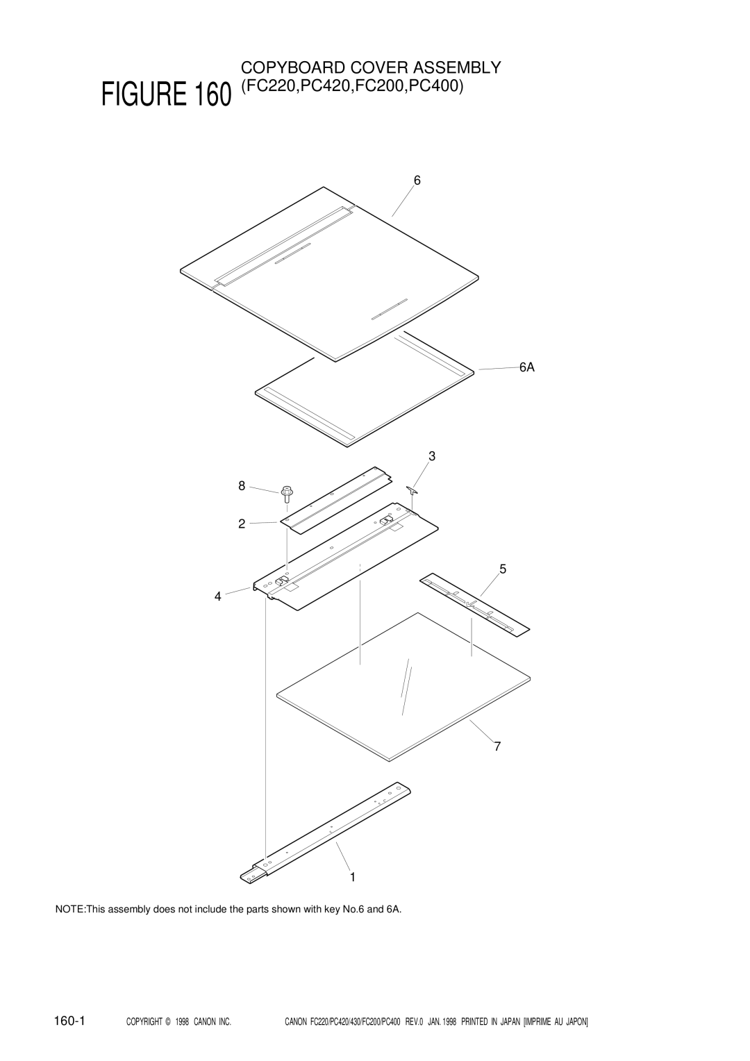 Canon PC420, 430, PC400, FC220, FC200 manual Copyboard Cover Assembly, 160-1 