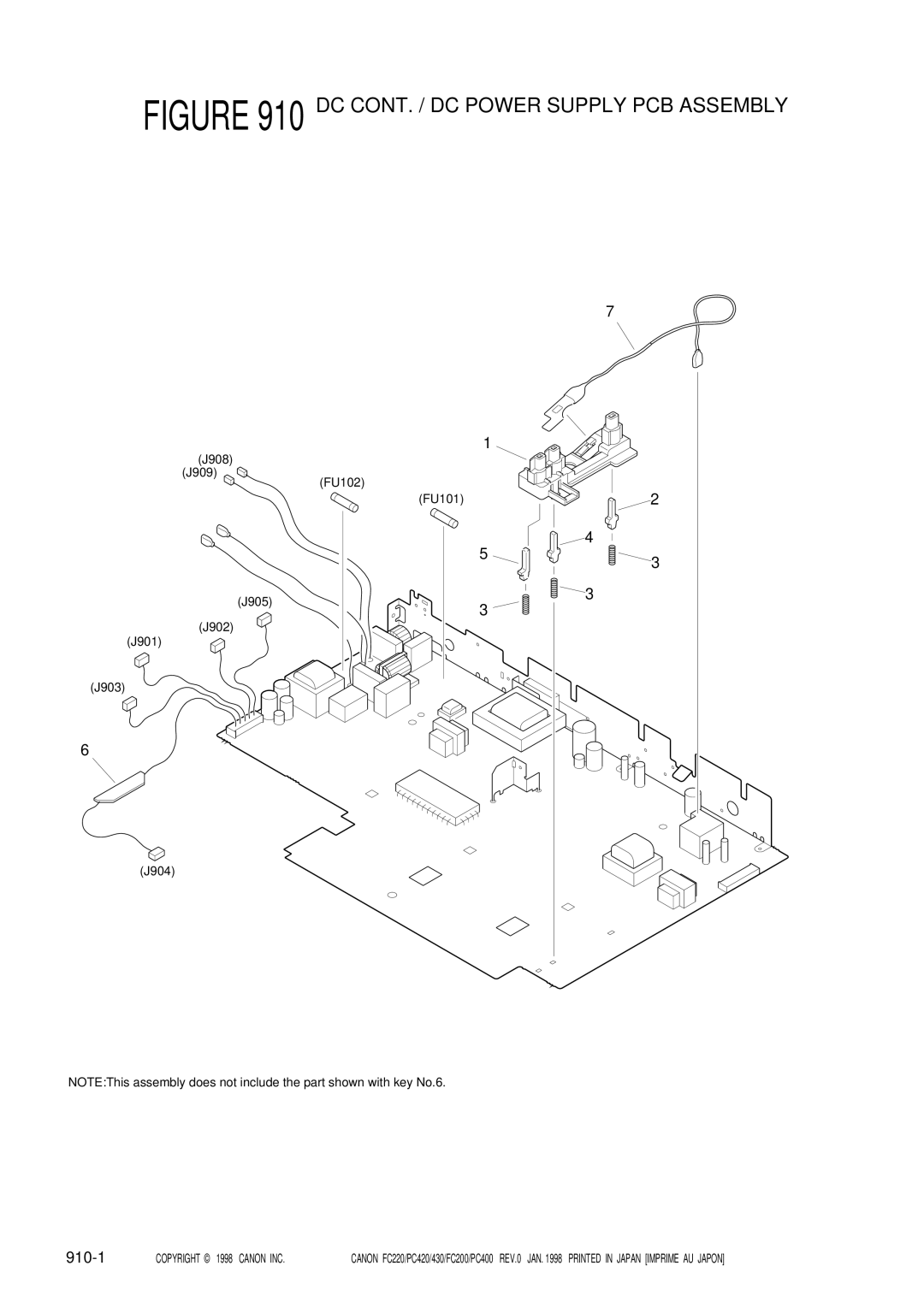 Canon FC220, 430, PC420, PC400, FC200 manual DC CONT. / DC Power Supply PCB Assembly, 910-1 