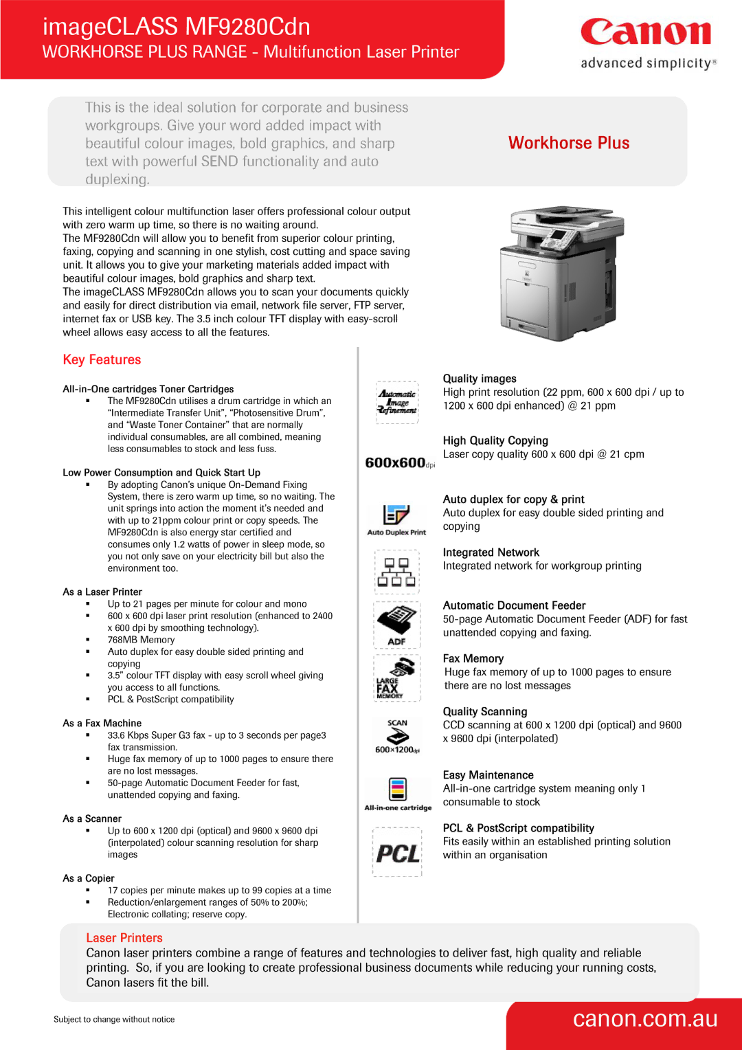 Canon 4497B001AA quick start All-in-One cartridges Toner Cartridges, Low Power Consumption and Quick Start Up, As a Copier 