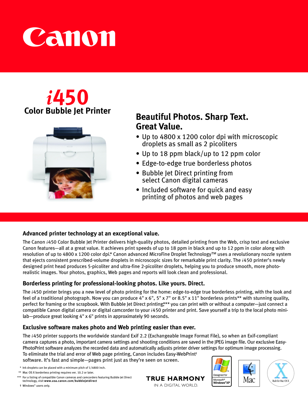 Canon manual i450, Beautiful Photos. Sharp Text Great Value, Color Bubble Jet Printer 