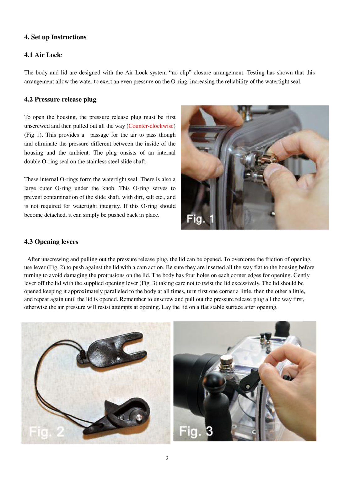 Canon 450D user manual Set up Instructions Air Lock, Pressure release plug, Opening levers 