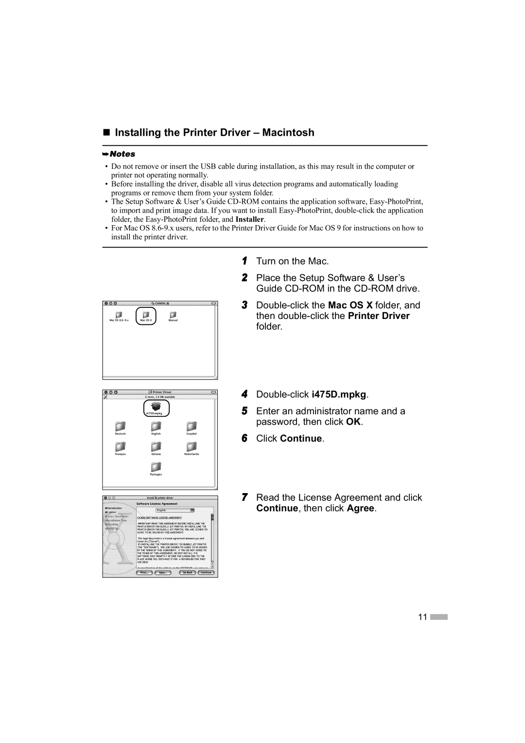 Canon 475D quick start „ Installing the Printer Driver Macintosh, Click Continue 