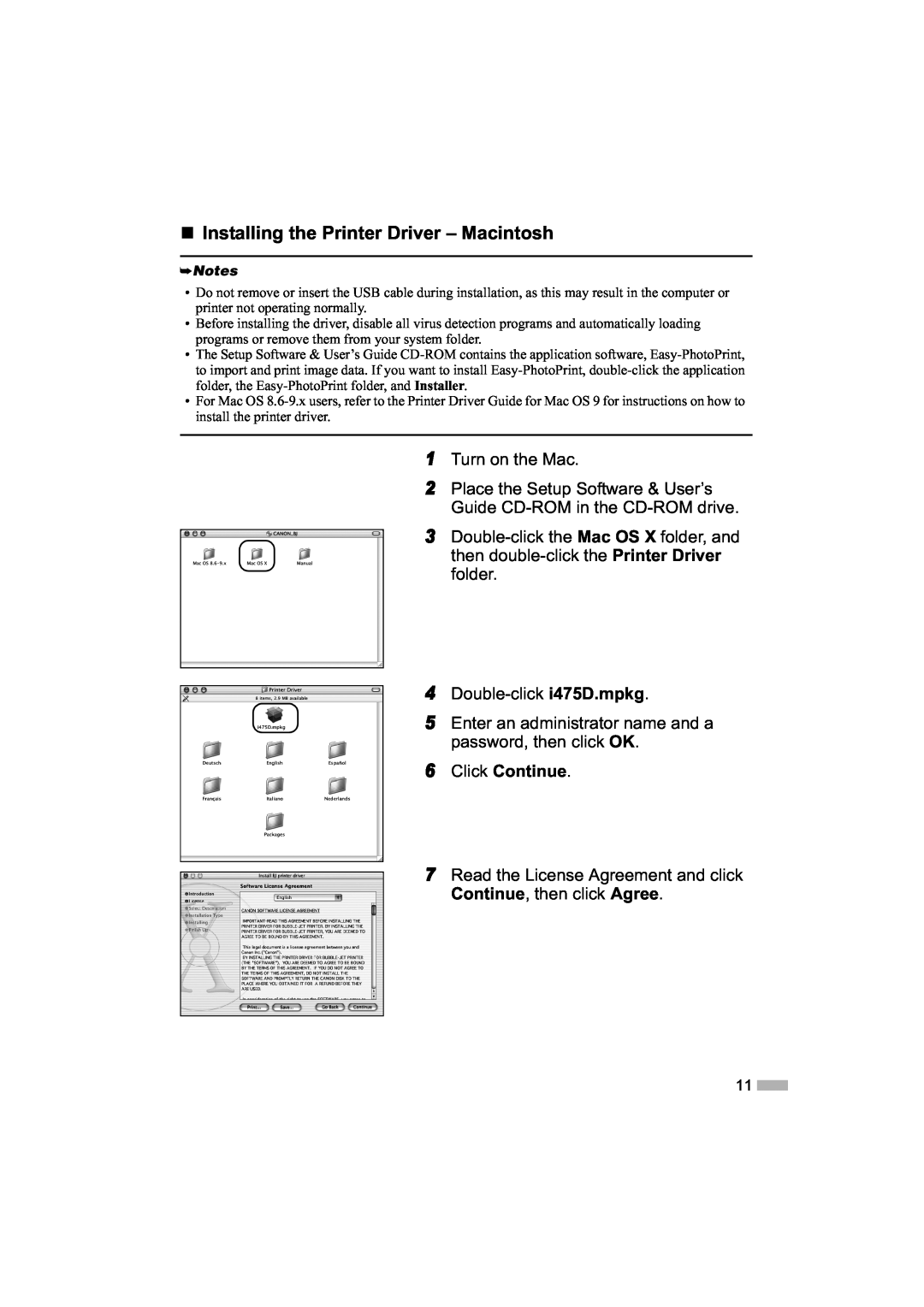 Canon 475D quick start „ Installing the Printer Driver - Macintosh, Click Continue 