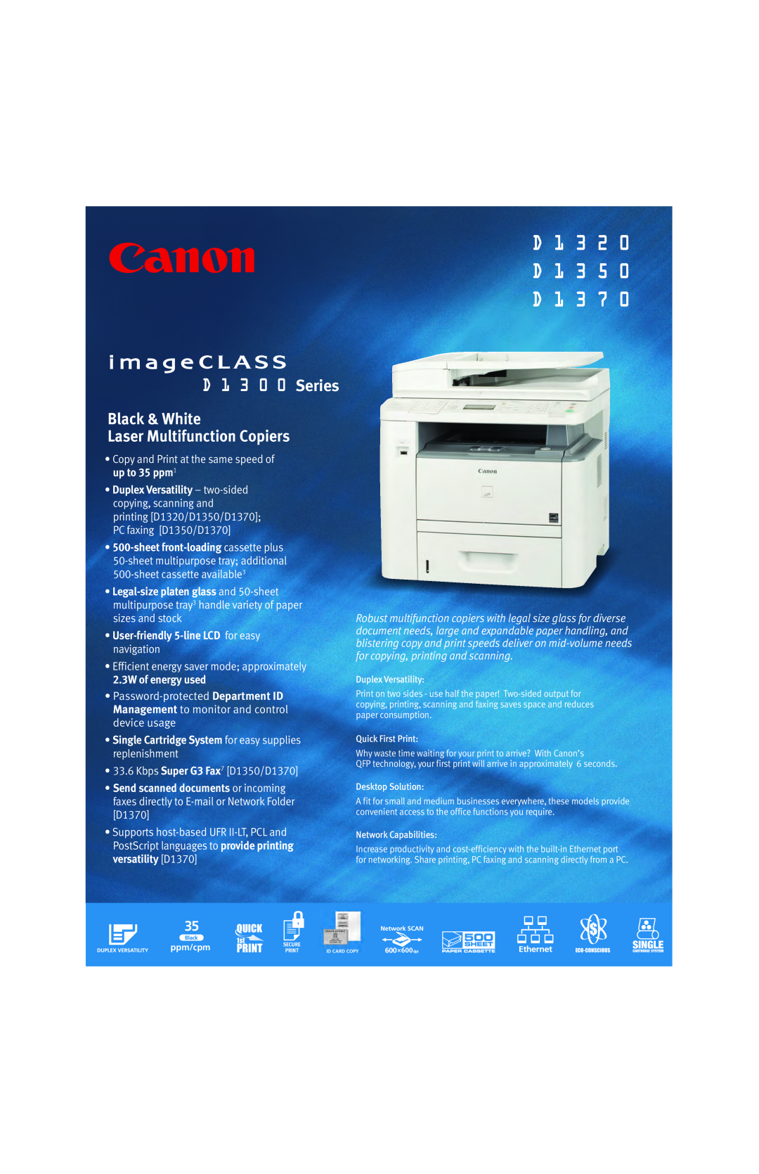 Canon 4839B002AA manual ppm/cpm, Series, Black & White Laser Multifunction Copiers, sheet front-loading cassette plus 