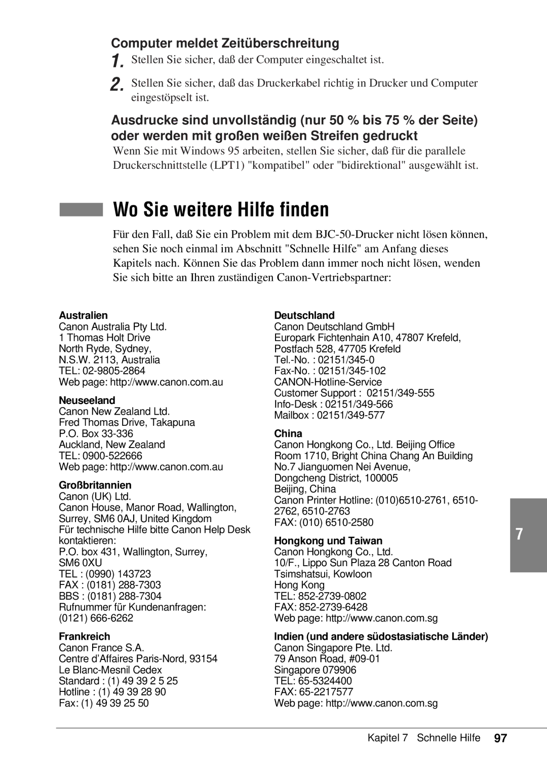 Canon 50 manual Wo Sie weitere Hilfe finden, Computer meldet Zeitüberschreitung 