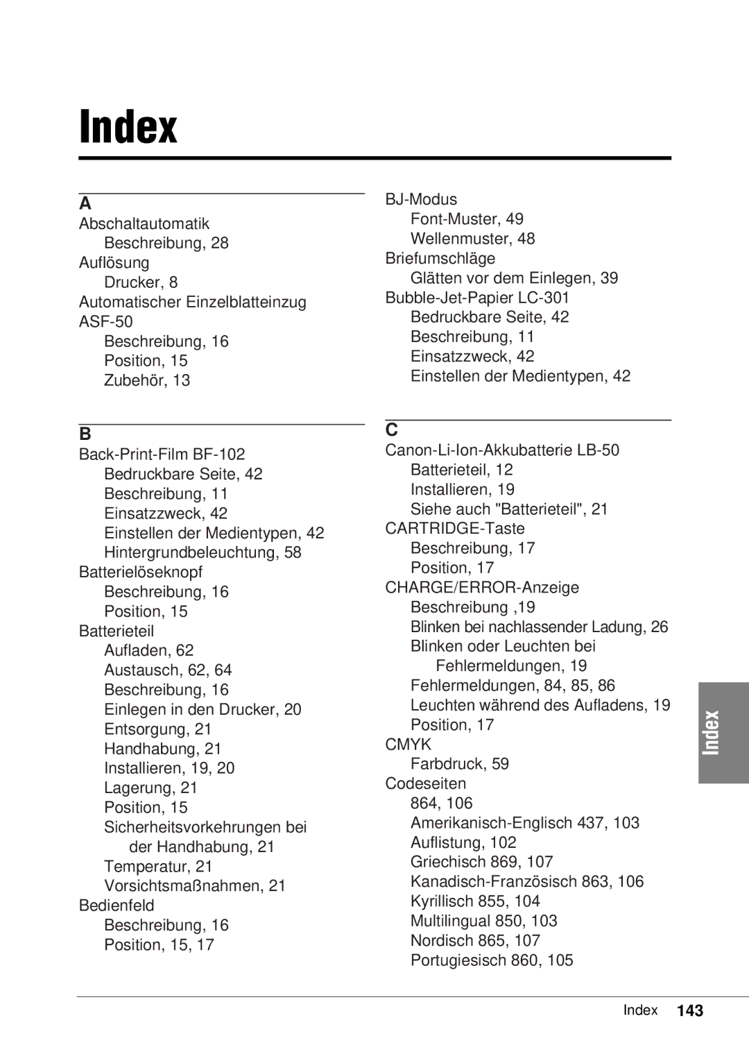 Canon 50 manual Index 