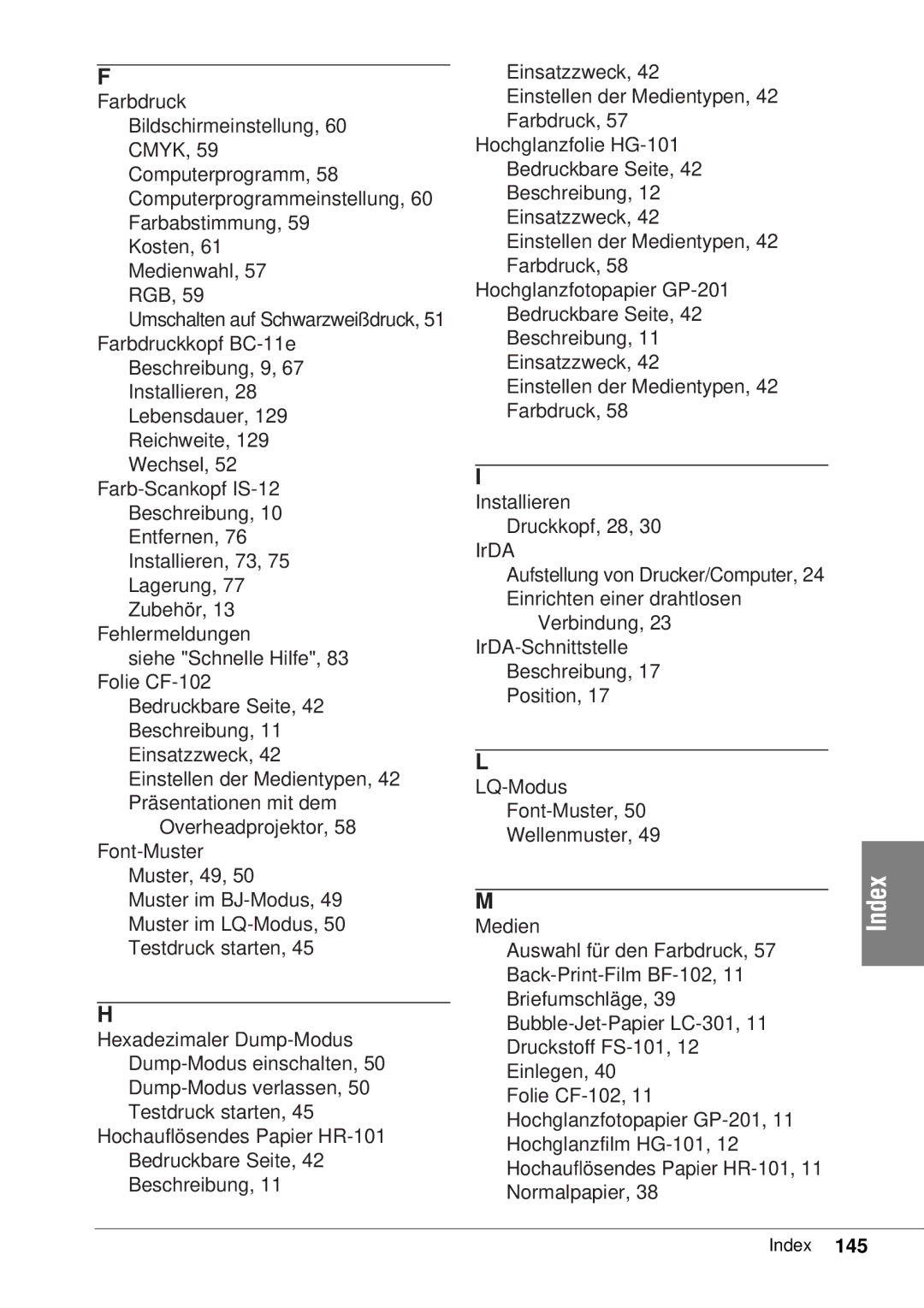 Canon 50 manual Umschalten auf Schwarzweißdruck, 51 Farbdruckkopf BC-11e 