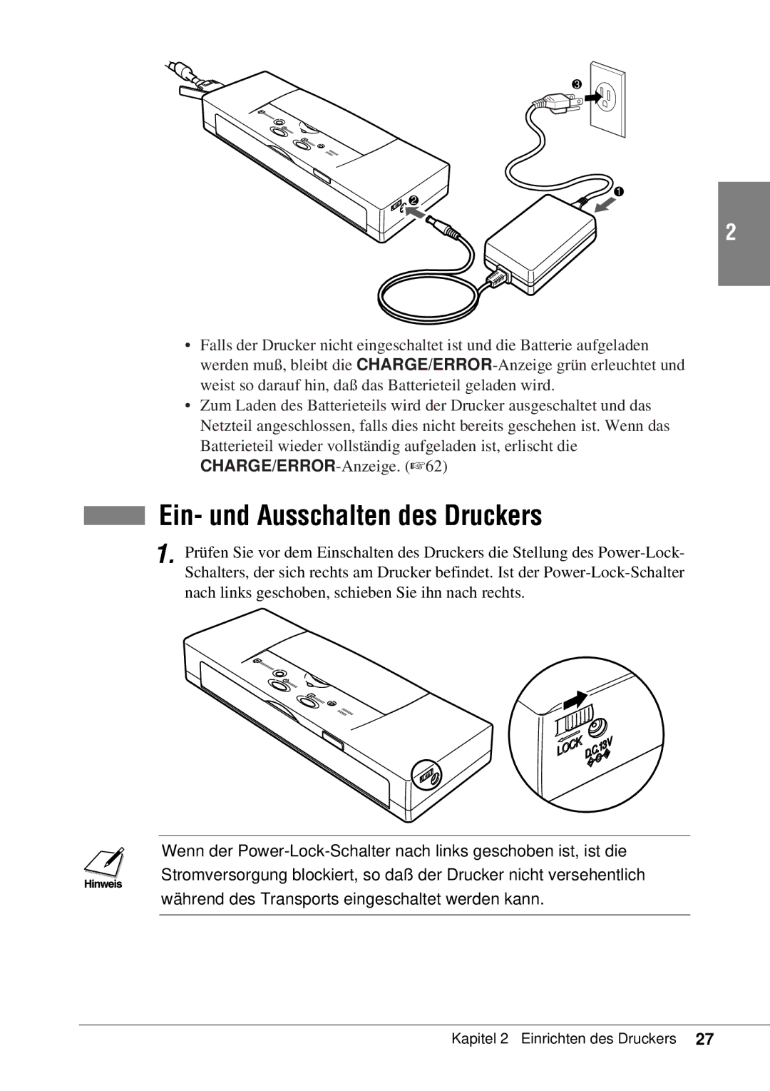 Canon 50 manual Ein- und Ausschalten des Druckers 