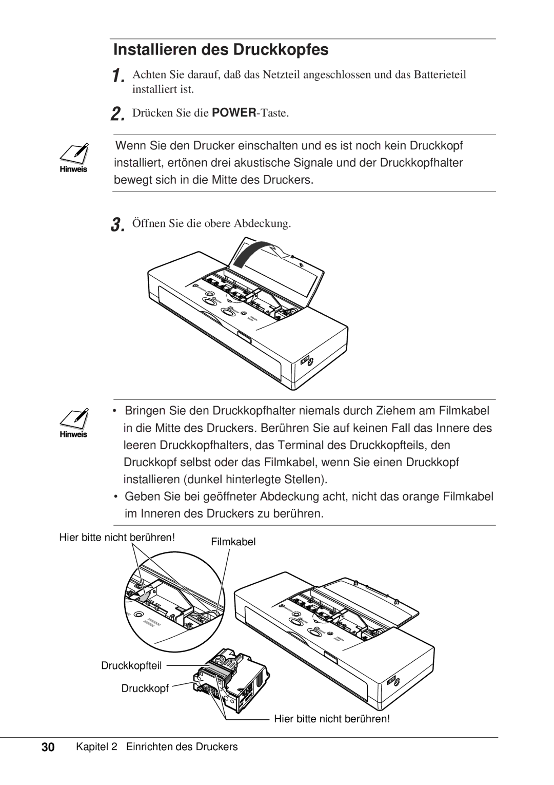 Canon 50 manual Installieren des Druckkopfes 