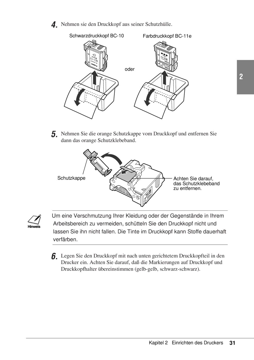 Canon 50 manual Nehmen sie den Druckkopf aus seiner Schutzhülle 