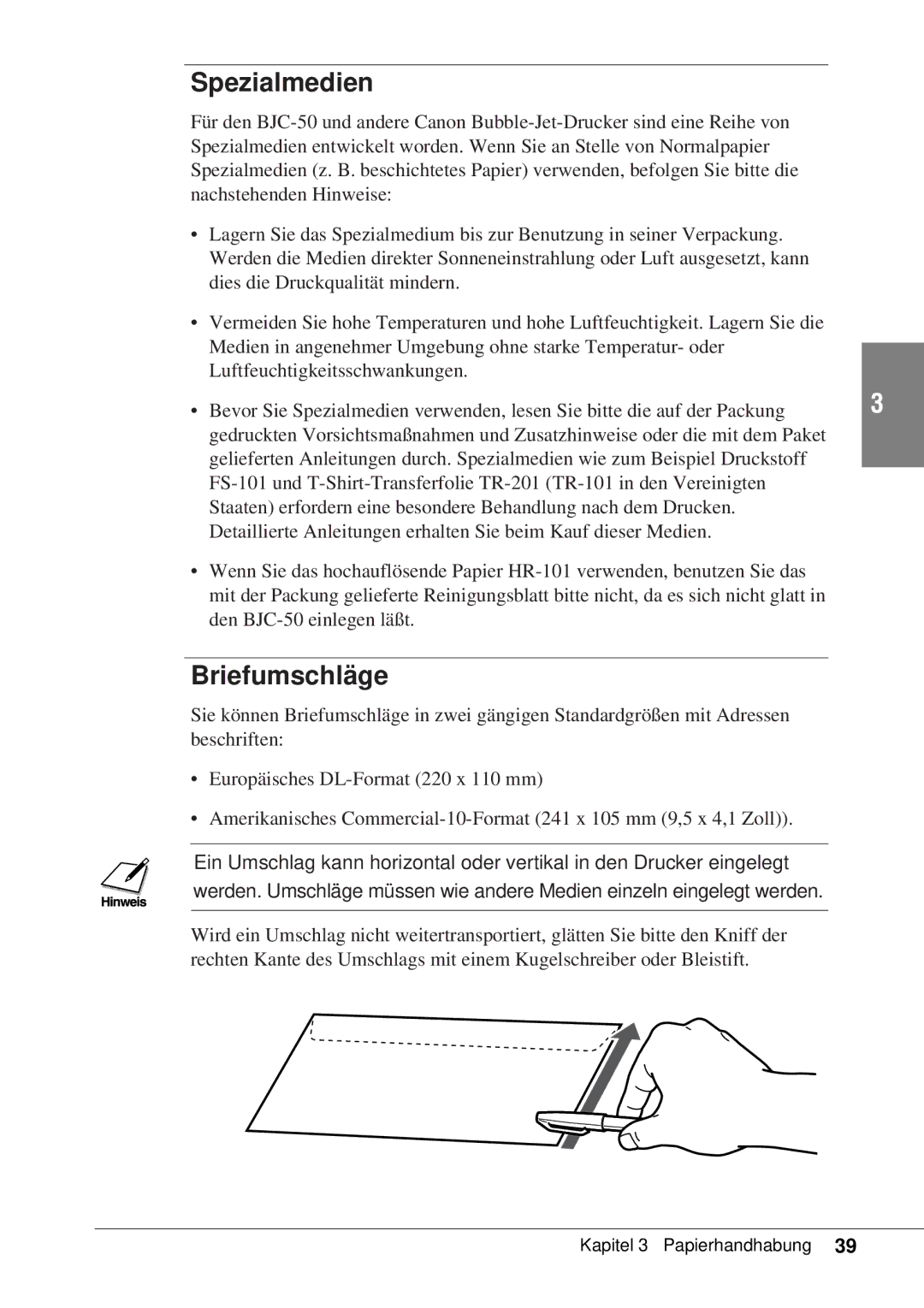 Canon 50 manual Spezialmedien, Briefumschläge 