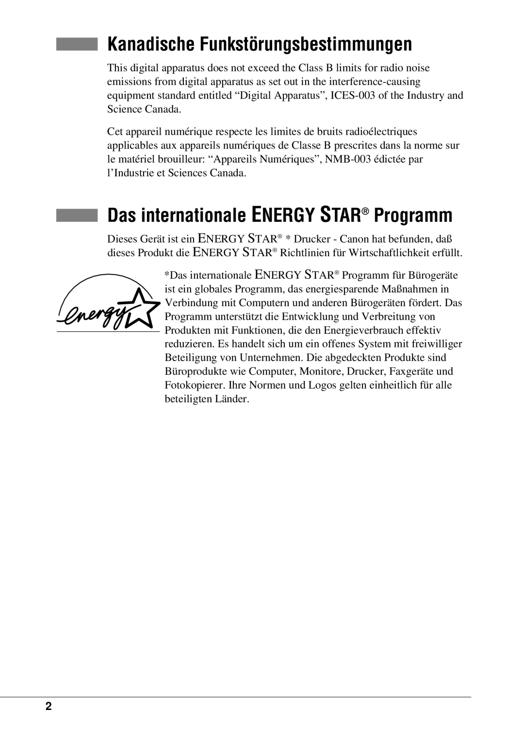 Canon 50 manual Kanadische Funkstörungsbestimmungen, Das internationale Energy Star Programm 