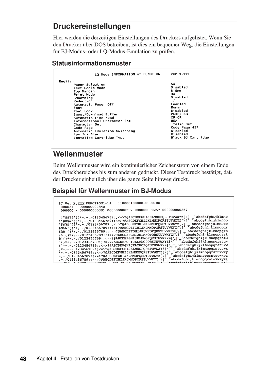 Canon 50 manual Druckereinstellungen, Statusinformationsmuster, Beispiel für Wellenmuster im BJ-Modus 