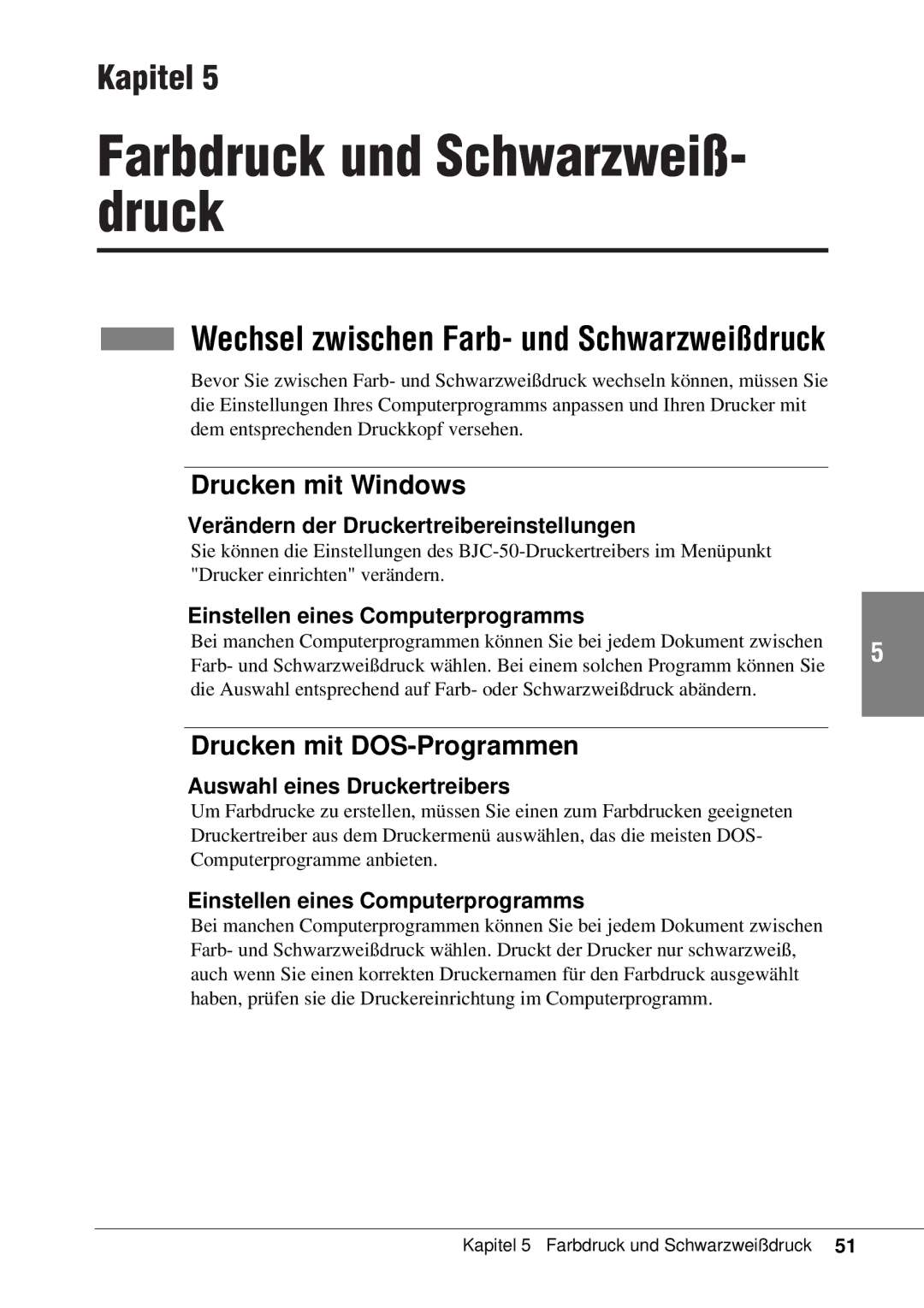 Canon 50 manual Farbdruck und Schwarzweiß- druck, Drucken mit Windows, Drucken mit DOS-Programmen 