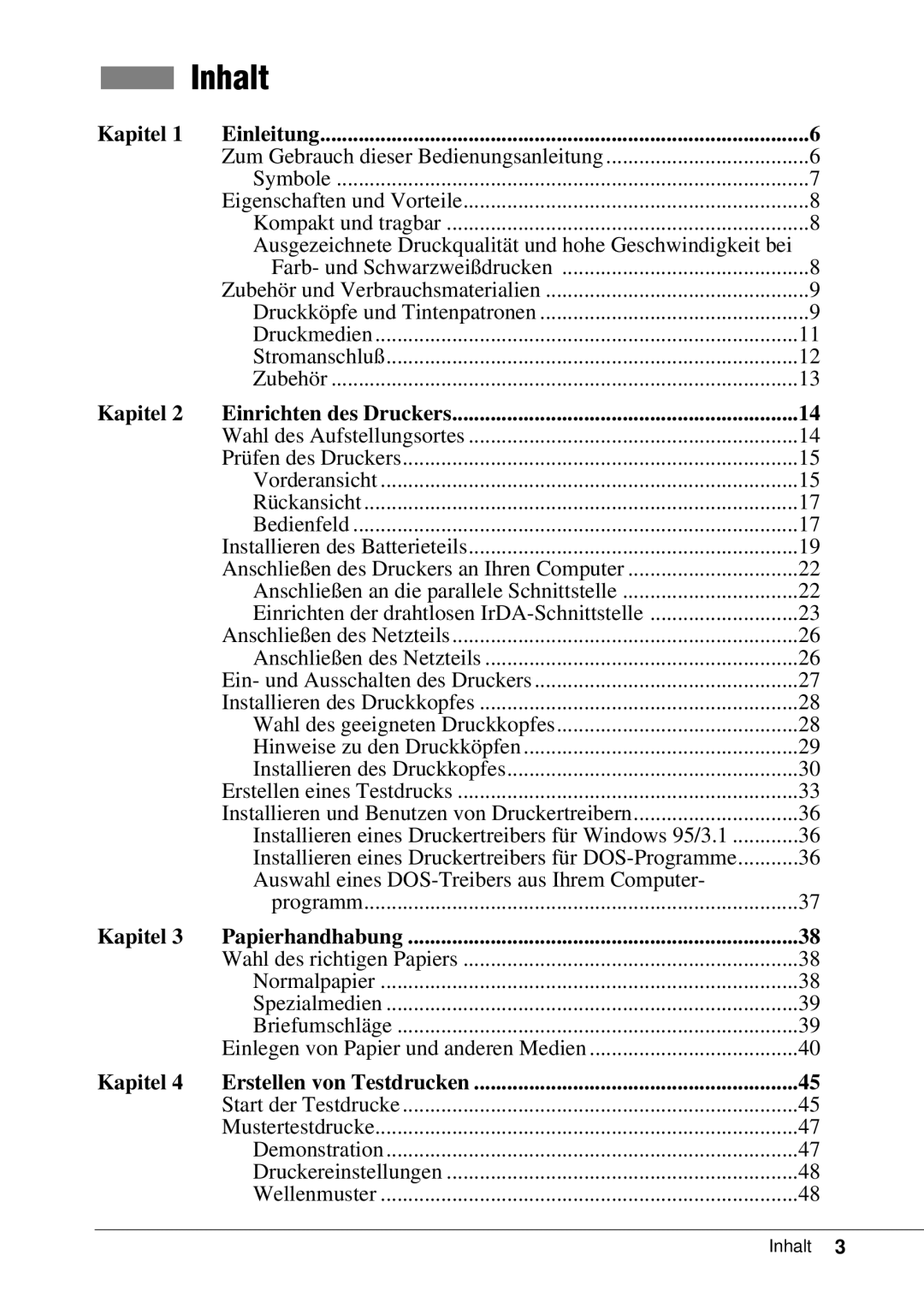 Canon 50 manual Inhalt, Kapitel Einleitung 