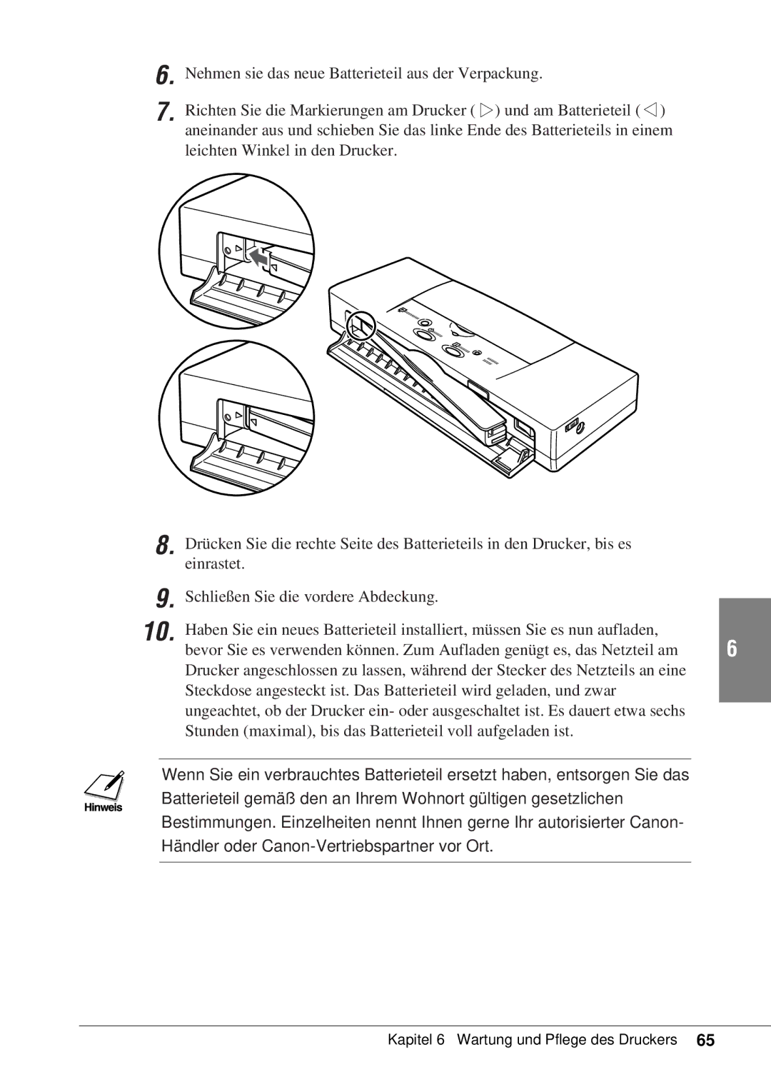 Canon 50 manual Kapitel 6 Wartung und Pflege des Druckers 