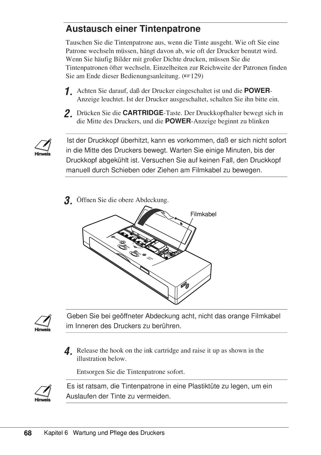 Canon 50 manual Austausch einer Tintenpatrone 