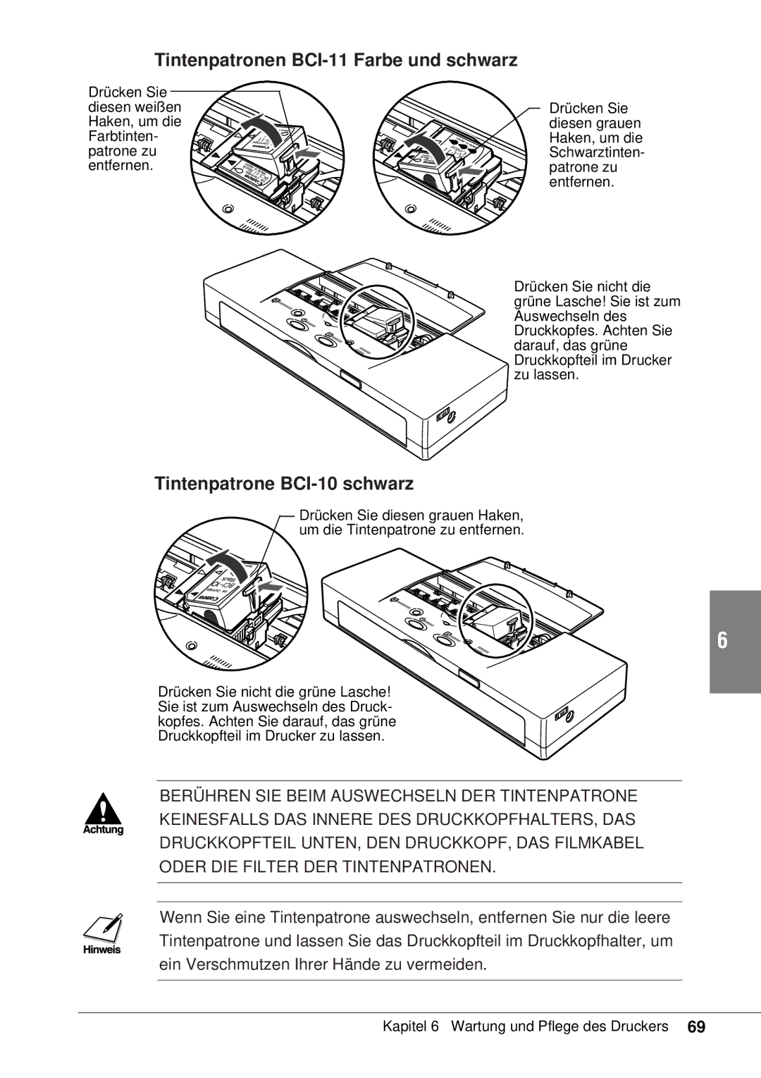 Canon 50 manual Tintenpatronen BCI-11 Farbe und schwarz, Tintenpatrone BCI-10 schwarz 