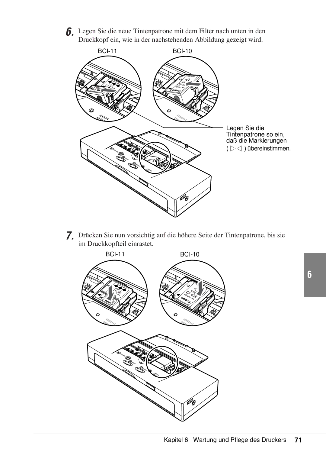 Canon 50 manual BCI-11BCI-10 Kapitel 6 Wartung und Pflege des Druckers 