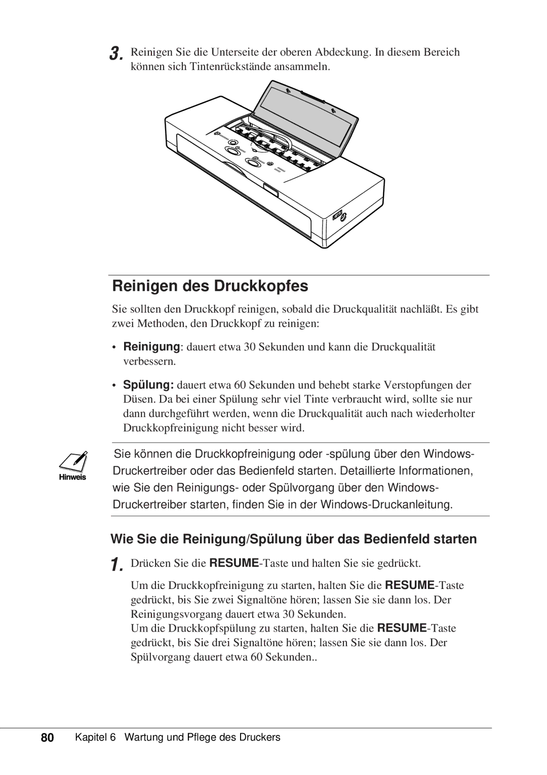 Canon 50 manual Reinigen des Druckkopfes, Wie Sie die Reinigung/Spülung über das Bedienfeld starten 