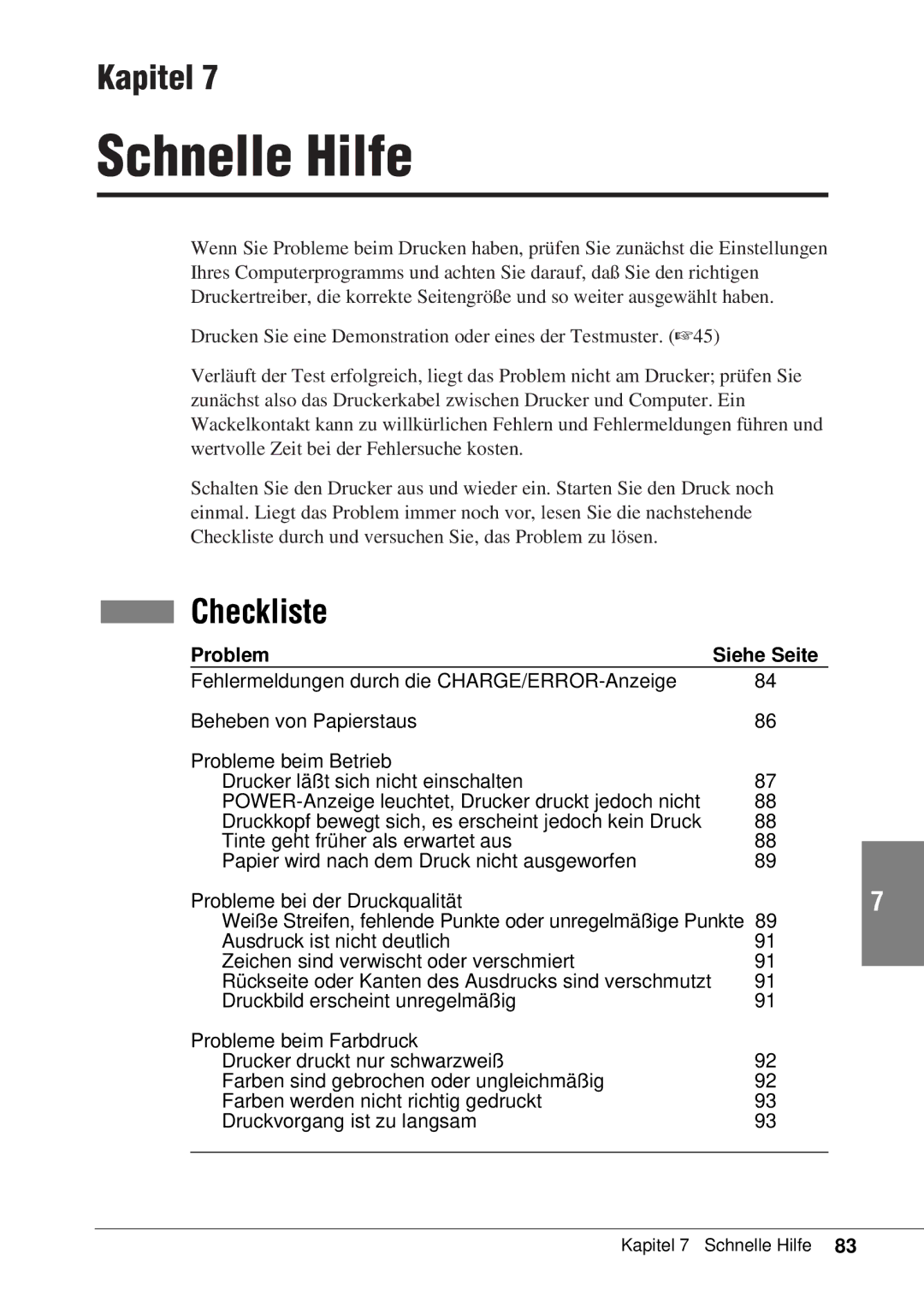 Canon 50 manual Schnelle Hilfe, Checkliste, Problem Siehe Seite 