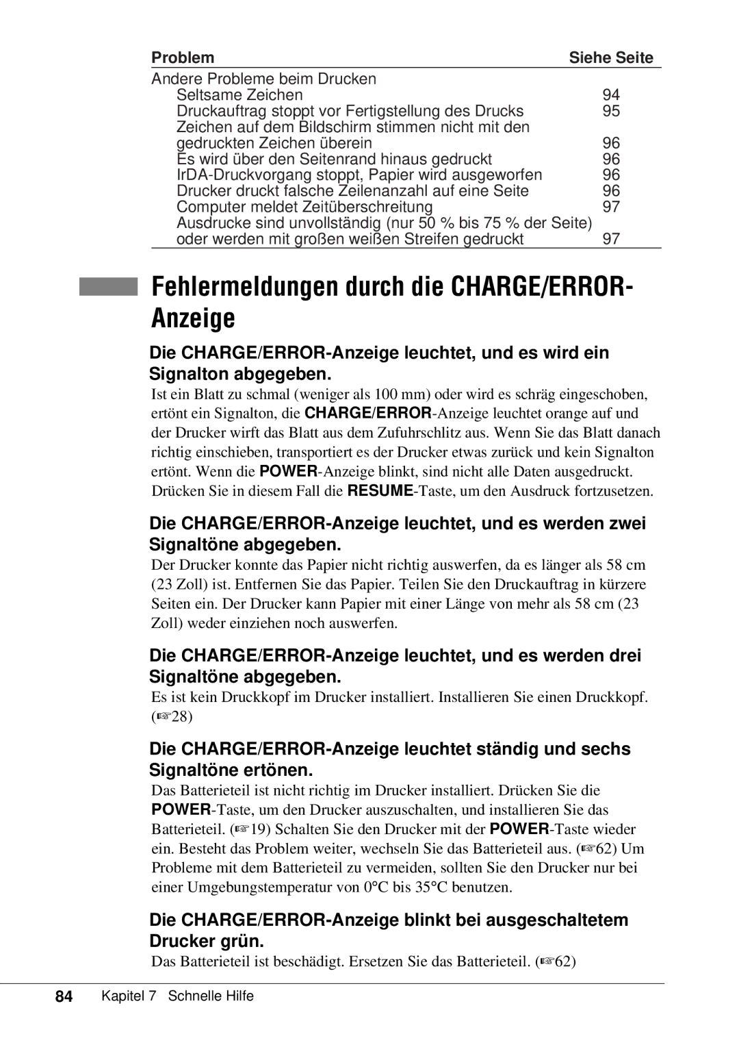 Canon 50 manual Fehlermeldungen durch die CHARGE/ERROR Anzeige 