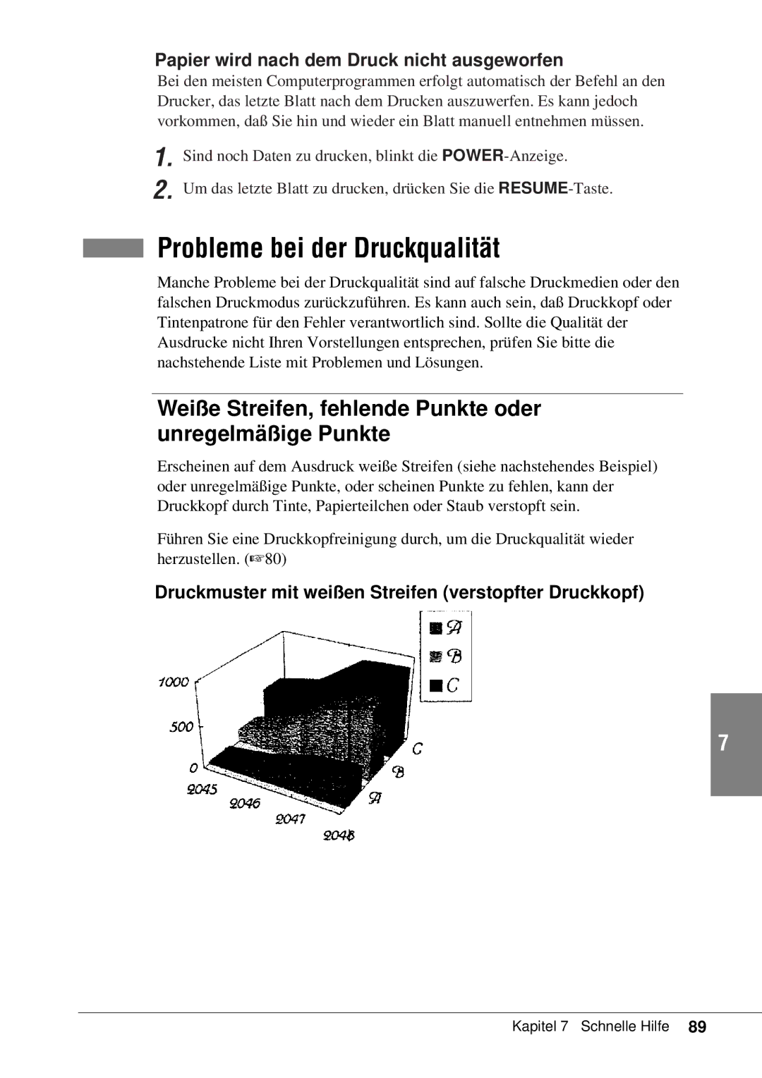 Canon 50 manual Probleme bei der Druckqualität, Weiße Streifen, fehlende Punkte oder unregelmäßige Punkte 