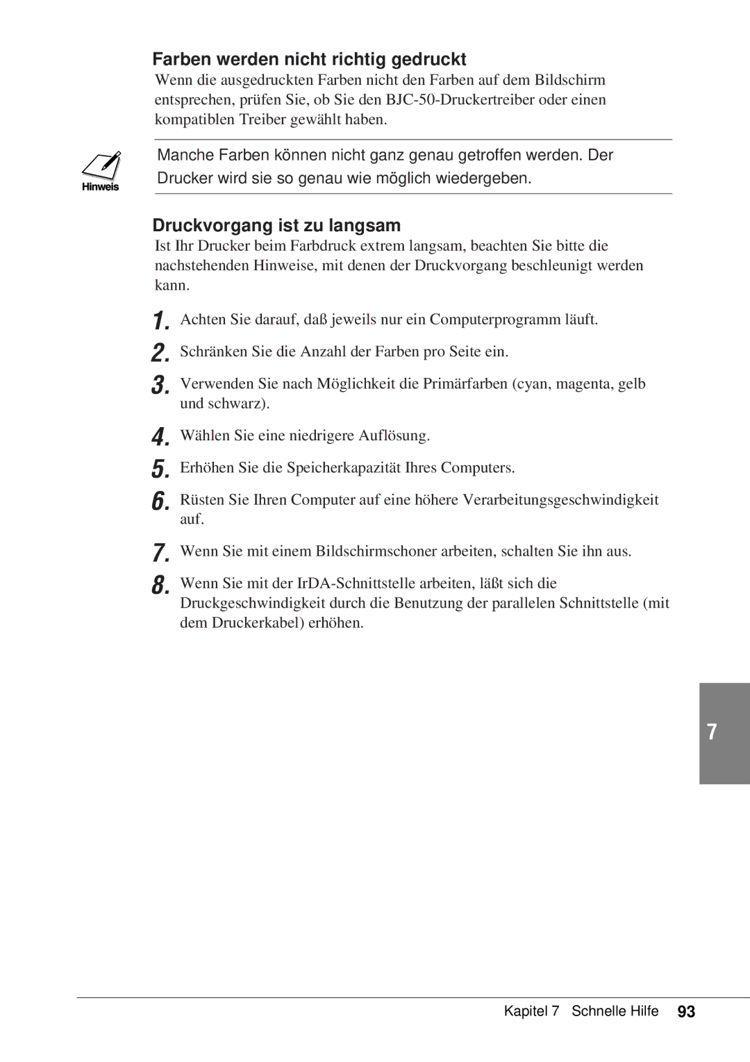 Canon 50 manual Farben werden nicht richtig gedruckt, Druckvorgang ist zu langsam 