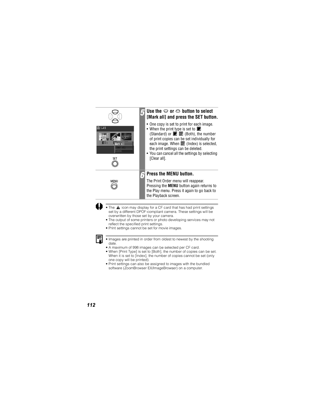 Canon 500, 430 manual 112, You can cancel all the settings by selecting Clear all 