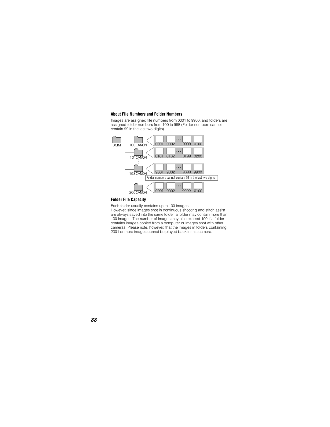 Canon 500, 430 manual About File Numbers and Folder Numbers, Folder File Capacity 