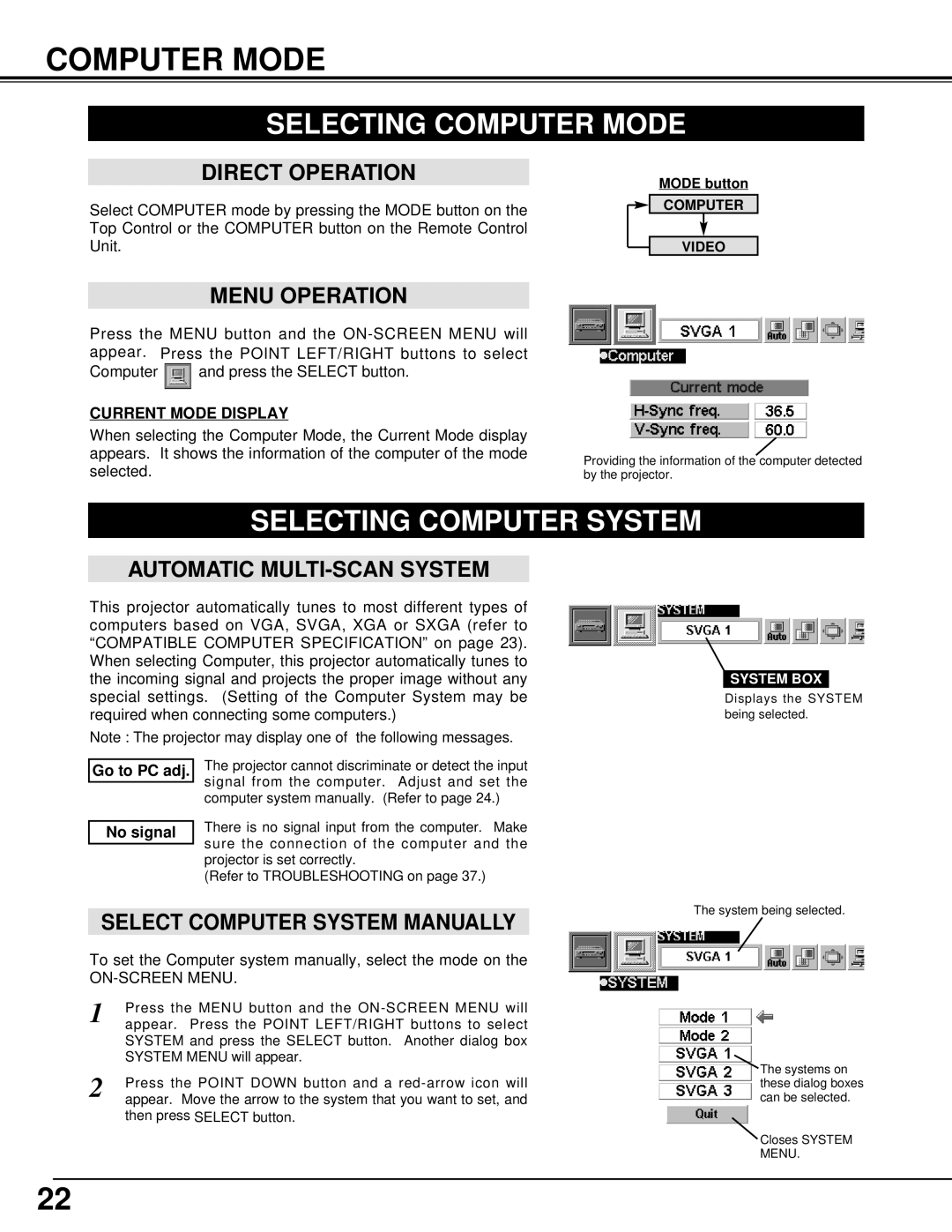 Canon 5100 owner manual Selecting Computer Mode, Selecting Computer System 