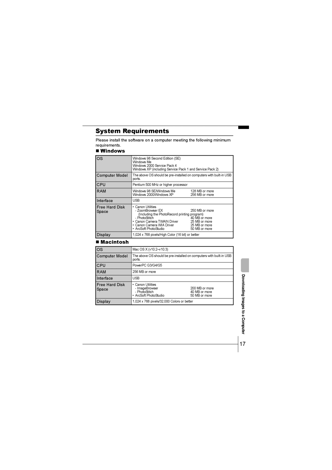 Canon 55 manual System Requirements, „ Windows, „ Macintosh 