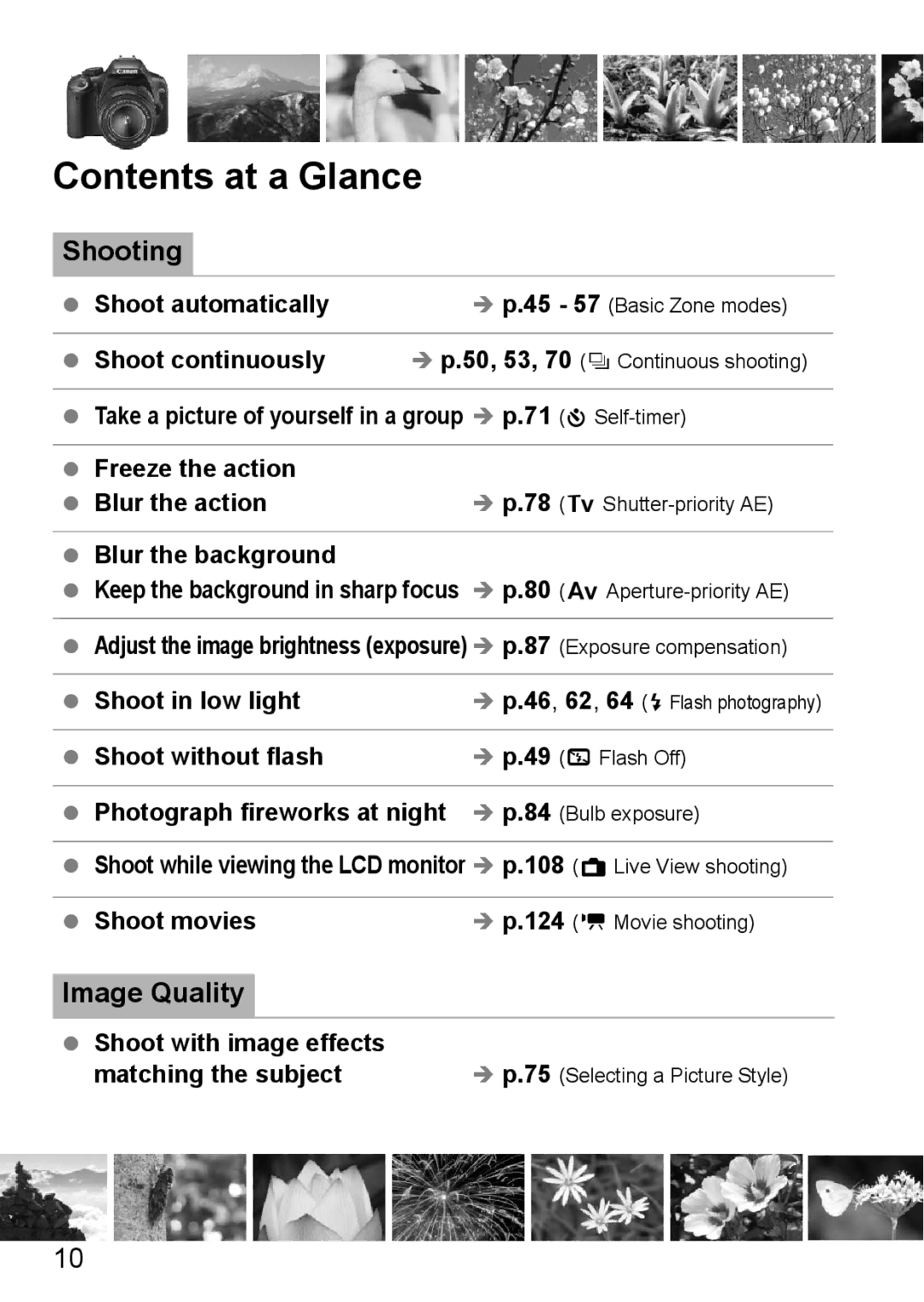 Canon 550D instruction manual Contents at a Glance 