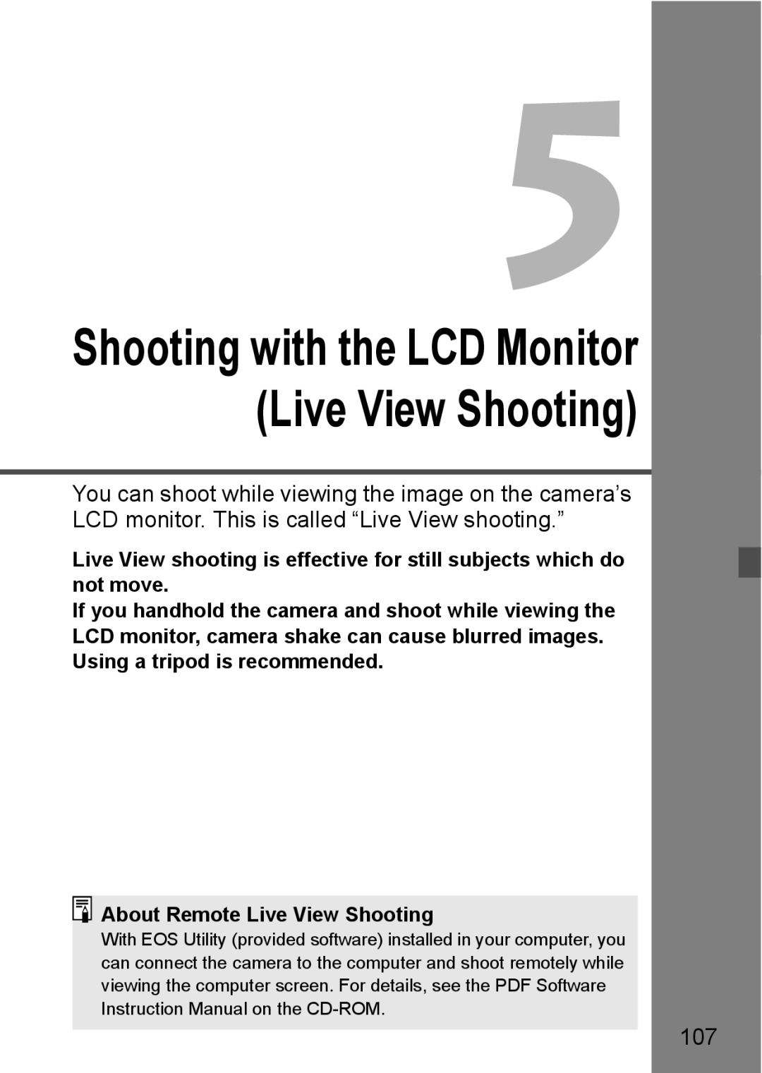 Canon 550D instruction manual Shooting with the LCD Monitor Live View Shooting, 107 