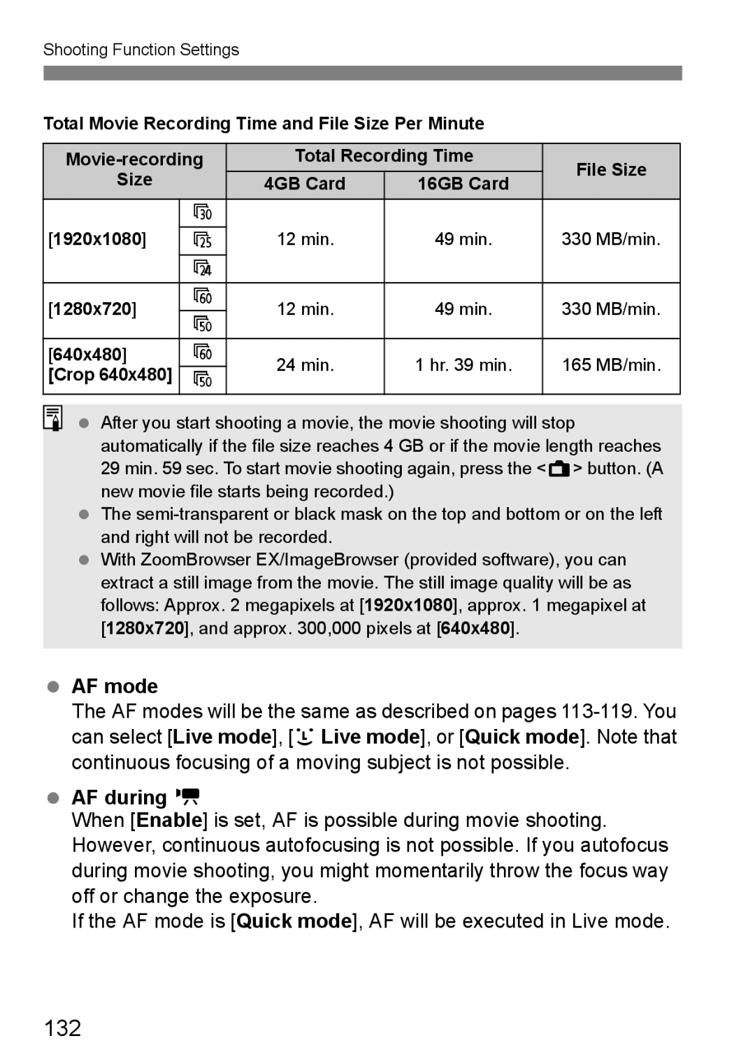 Canon 550D instruction manual 132, AF during k 