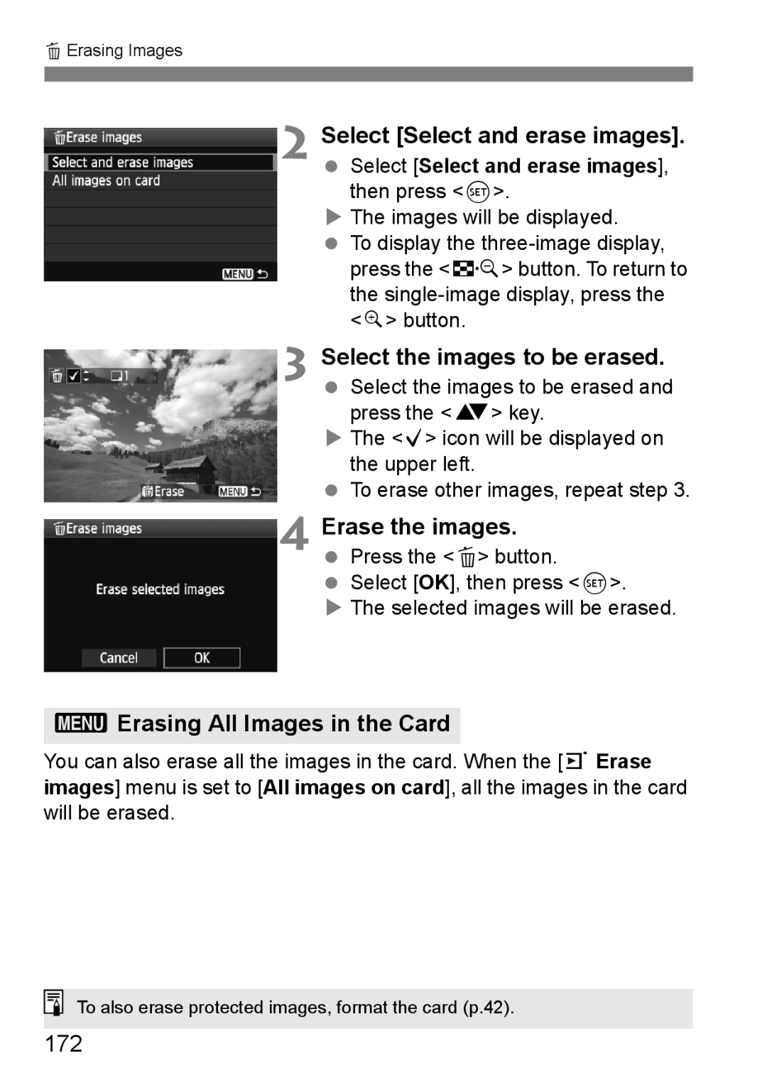 Canon 550D instruction manual 3Erasing All Images in the Card, 172 