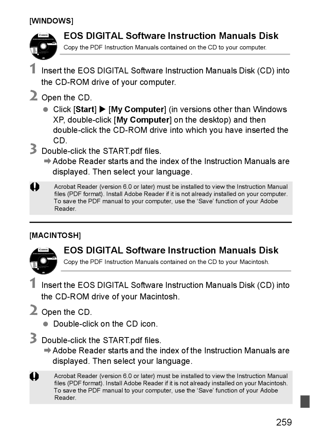 Canon 550D instruction manual 259, Open the CD Double-click on the CD icon 