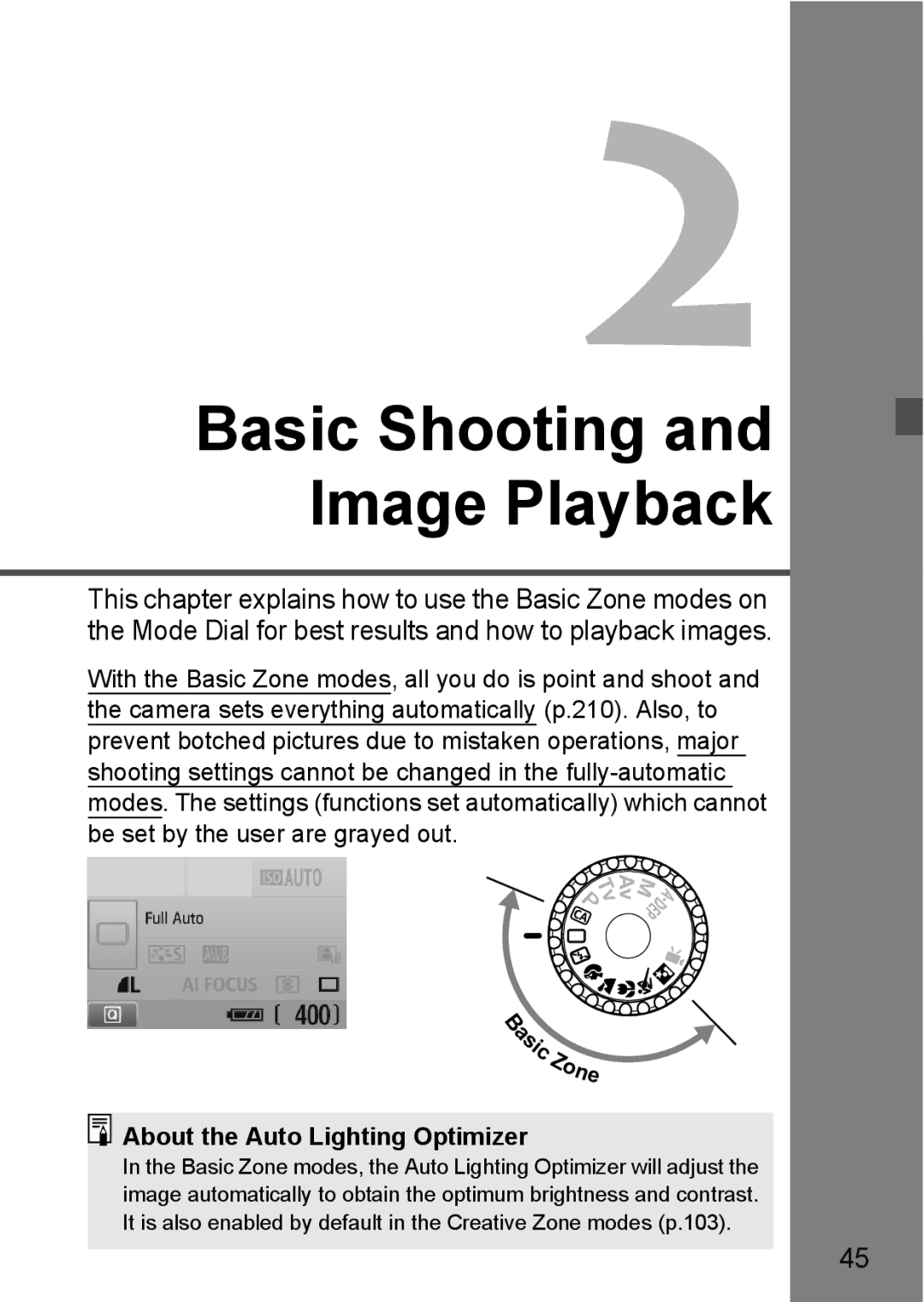 Canon 550D instruction manual Basic Shooting Image Playback, About the Auto Lighting Optimizer 