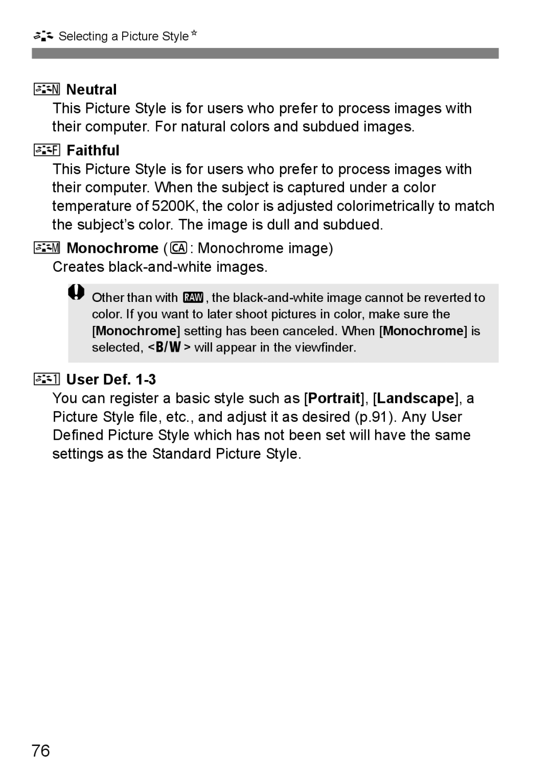 Canon 550D instruction manual Neutral, Faithful, User Def 