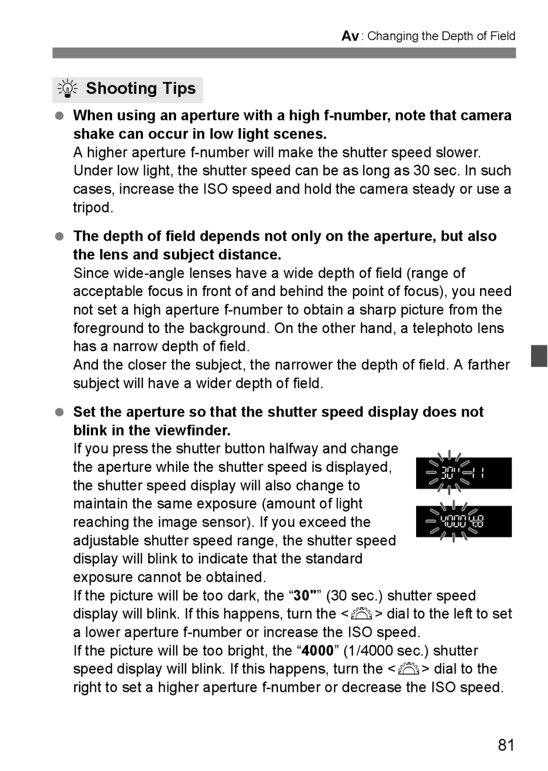 Canon 550D instruction manual Changing the Depth of Field 