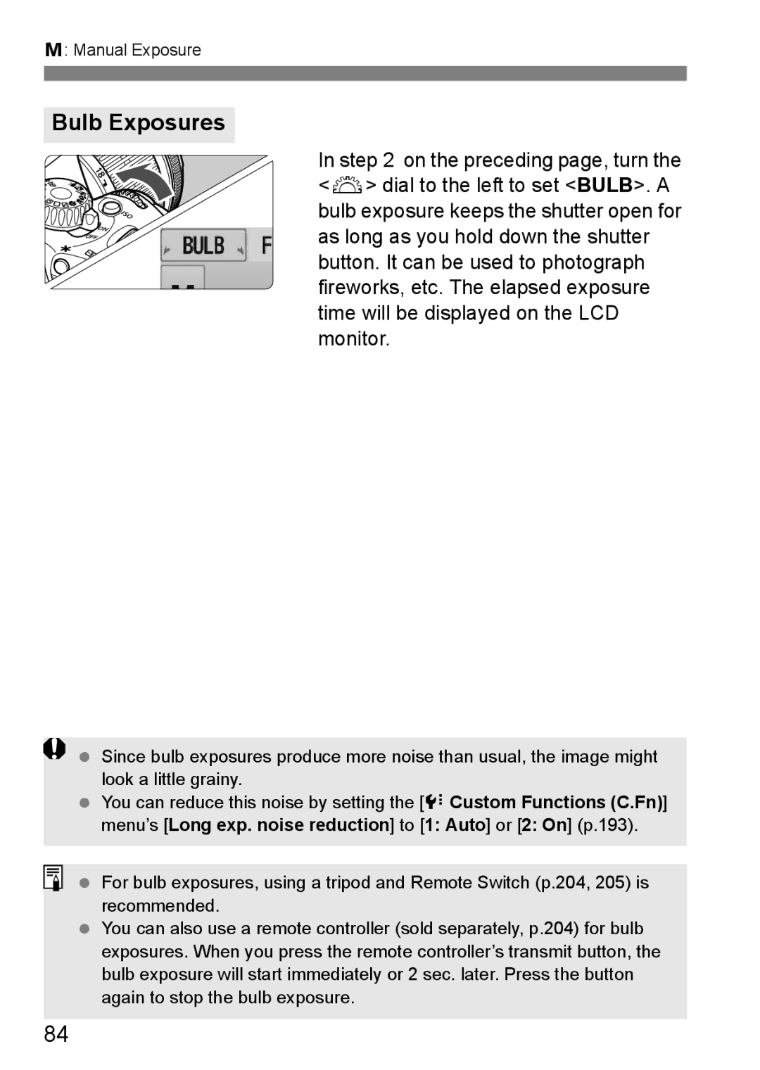 Canon 550D instruction manual Bulb Exposures 