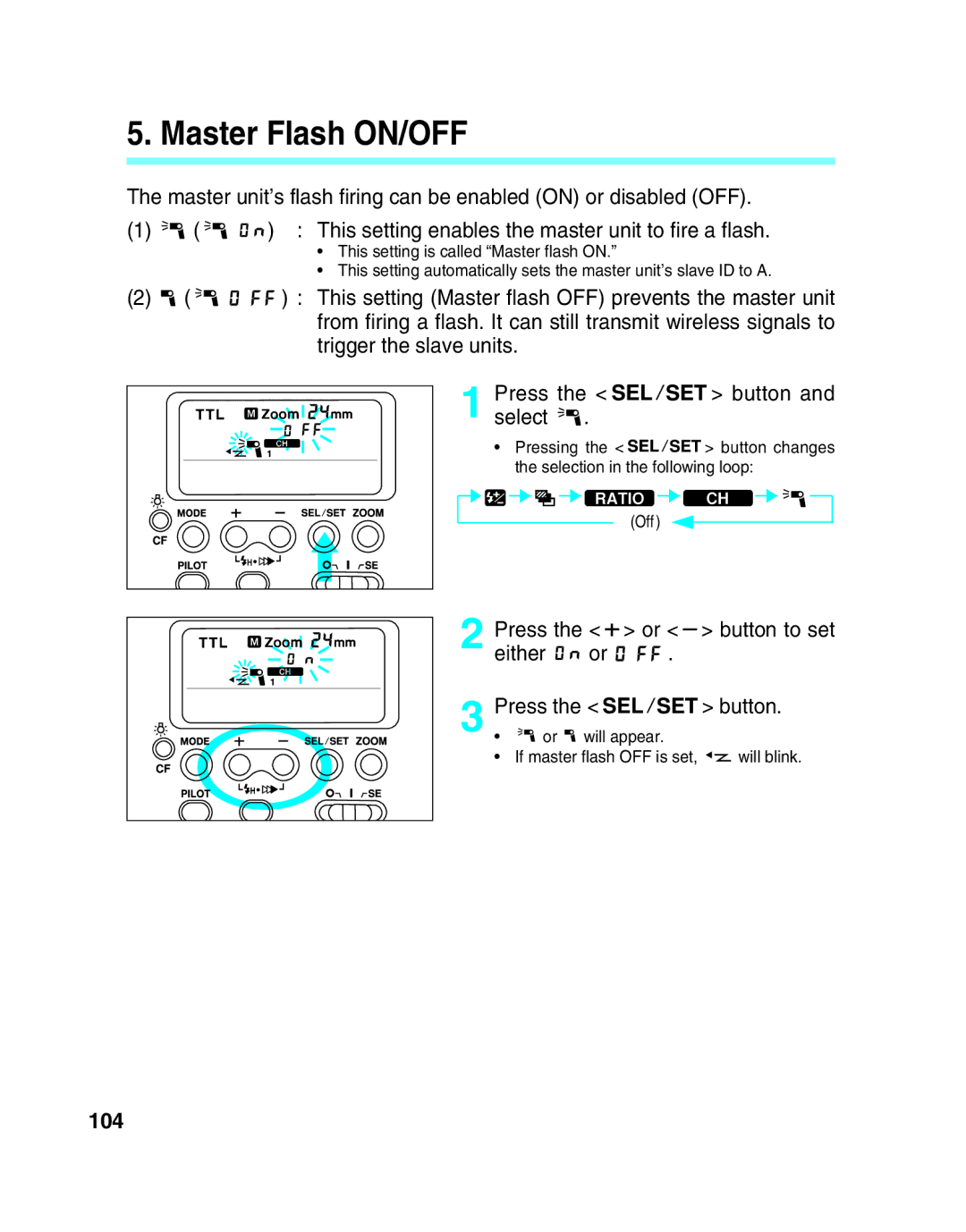 Canon 550EX manual Either Press Button, 104 