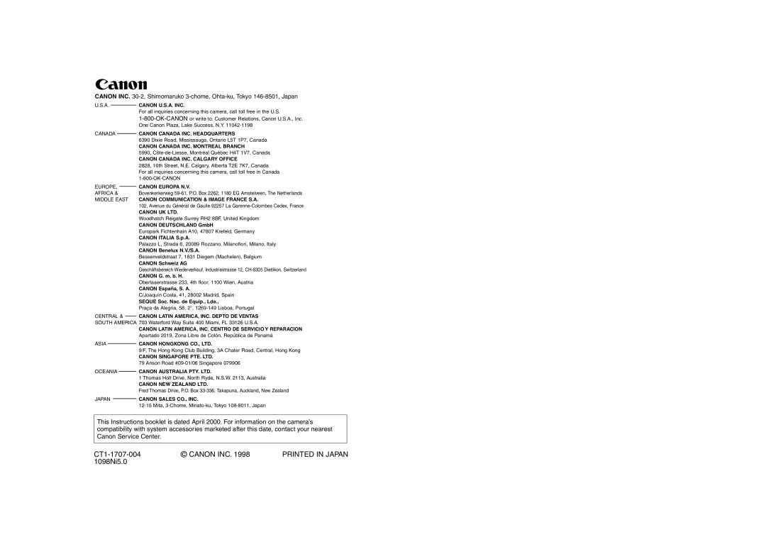 Canon 550EX manual CT1-1707-004 Canon INC 1098Ni5.0 